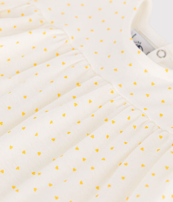 Kurzärmelige Baby-Bluse aus Baumwolle mit kleinen Herzen weiss MARSHMALLOW/ ORGE