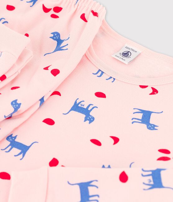 Kinderpyjama aus Baumwolle für Mädchen rosa MINOIS/weiss MULTICO