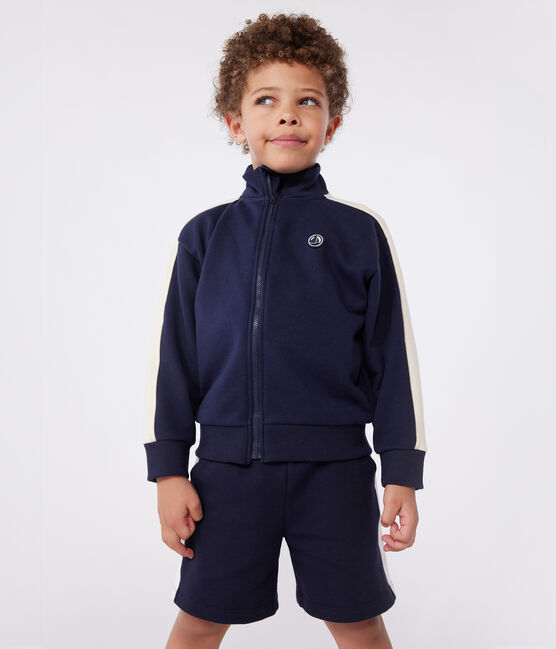 Kinder-Sweatshirt mit Reißverschluss und Stehkragen aus einfarbiger Baumwolle blau SMOKING