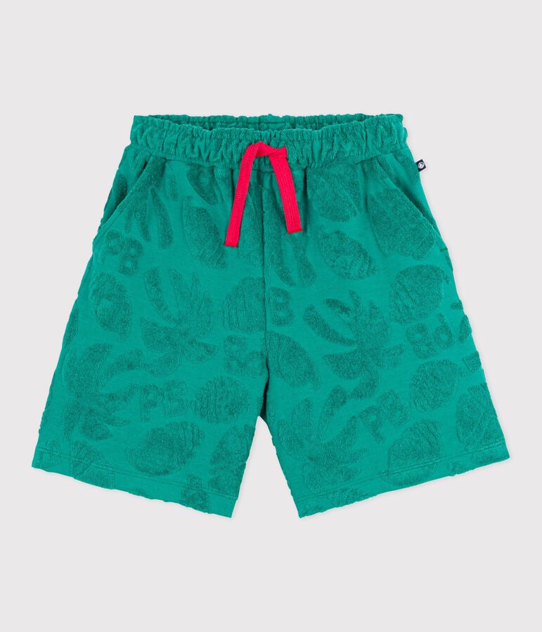 Kinder-Bermudashorts aus einfarbiger Baumwolle gr&uuml;n