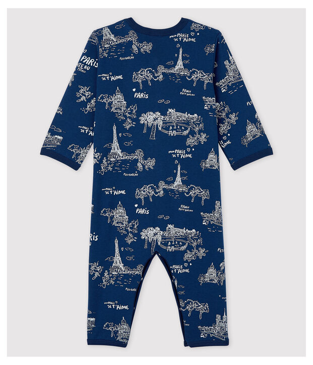 Fu&szlig;loser Strampler aus Baumwolle mit Paris-Motiv im Toile-de-Jouy-Stil blau/weiss