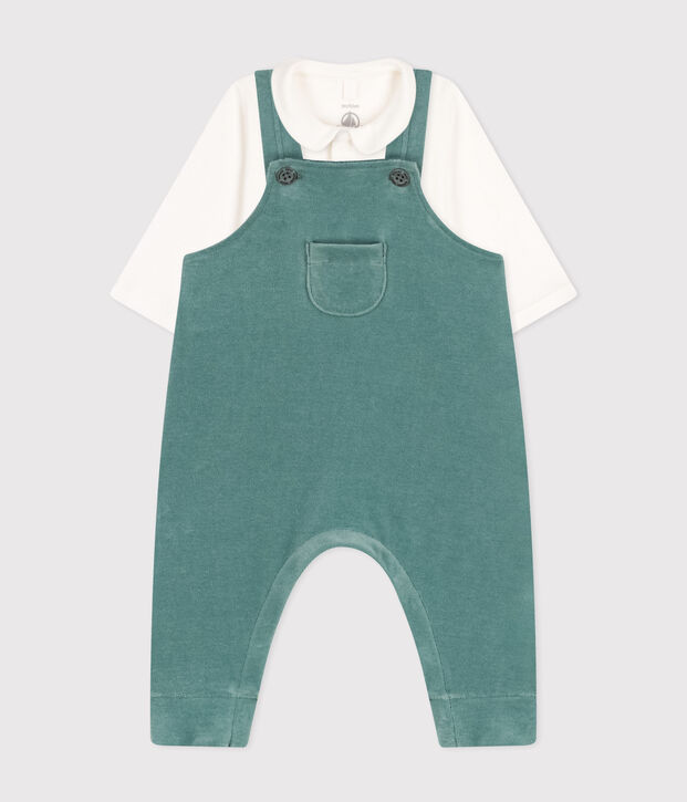 Baby-Set, Latzhose aus Samt und Body gr&uuml;n