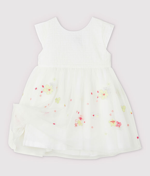 Baby-Festtagskleid aus besticktem T&uuml;ll f&uuml;r M&auml;dchen weiss/vielfarbig