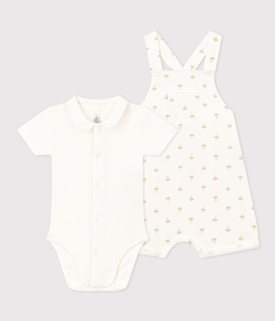 Baby-Set mit Latzhose und Body aus Baumwolle weiss MARSHMALLOW/weiss MULTICO
