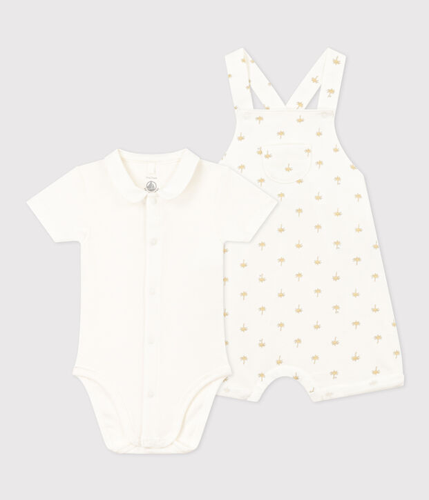 Baby-Set mit Latzhose und Body aus Baumwolle weiss/vielfarbig