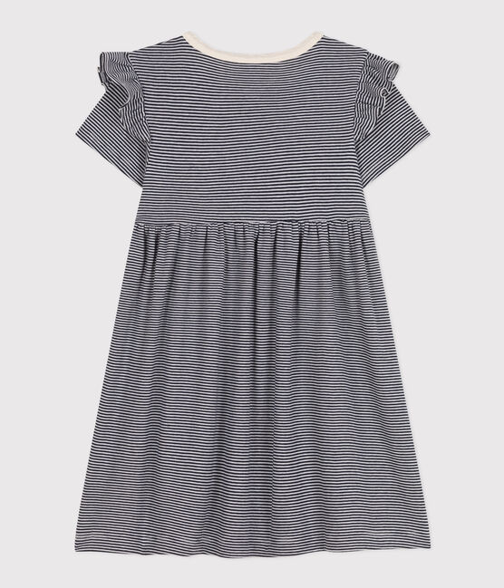 Kurzärmeliges gestreiftes Kleid aus Baumwolle Kinder/Mädchen blau SMOKING/weiss MARSHMALLOW