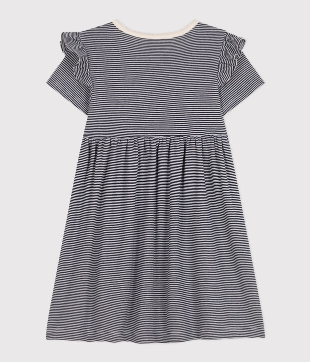Kurz&auml;rmeliges gestreiftes Kleid aus Baumwolle Kinder/M&auml;dchen blau/weiss