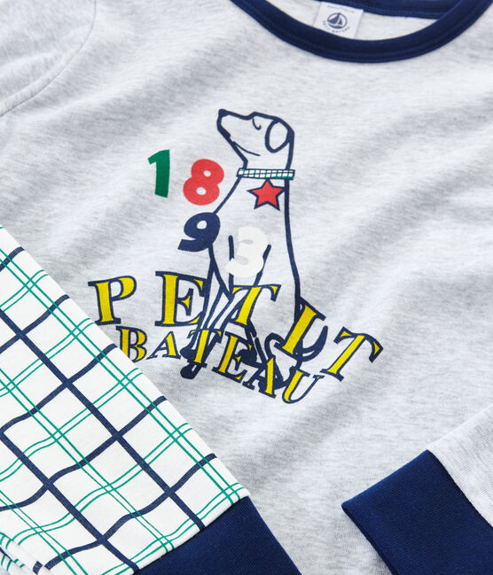 Pyjama aus Doppeljersey und Rippstrick für kleine Jungen weiss MARSHMALLOW/weiss MULTICO