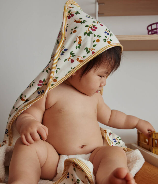 Baby-Badecape und Waschlappen mit Obstmotiv weiss/gelb/vielfarbig