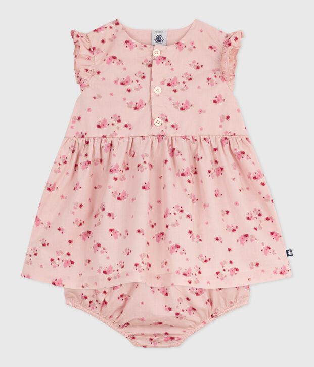 &Auml;rmelloses Baby-Kleid aus Baumwolle mit dazu passendem Bloomer rosa/vielfarbig
