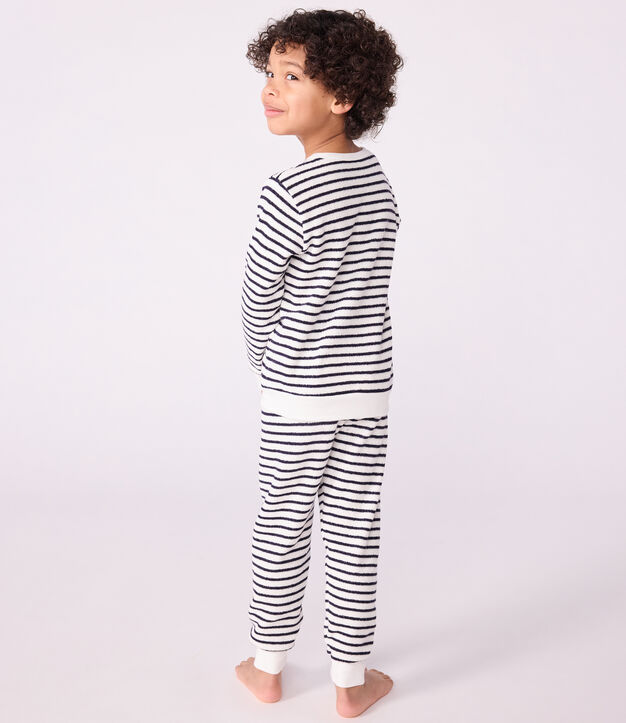 Kinder-Pyjama aus Baumwoll-Frottee mit Streifen blau/blau