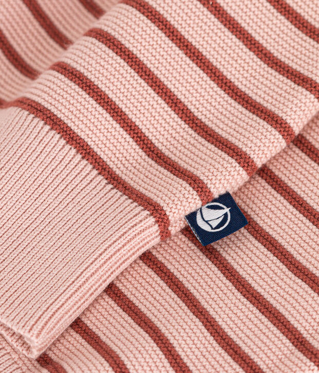 Gestreifter Damenpullover aus Baumwolle rosa/braun