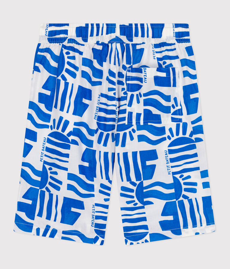 Kinder-Bermudashorts aus bedruckter Baumwolle weiss/blau