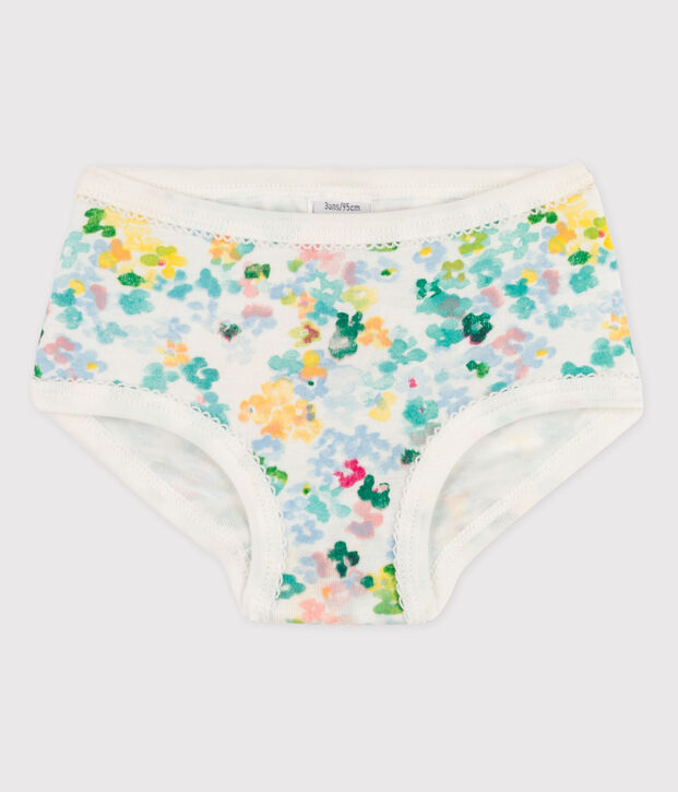 3er-Set Slips aus Bio-Baumwolle mit Blumenmuster f&uuml;r M&auml;dchen weiss/gr&uuml;n/vielfarbig