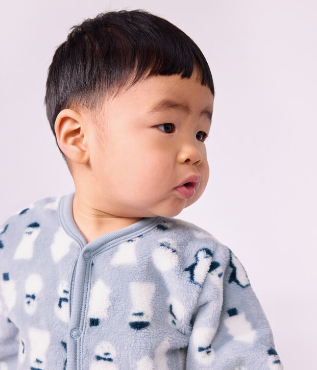 Baby Overall-Pyjama aus Fleece mit Schneemann-Motiv blau/vielfarbig