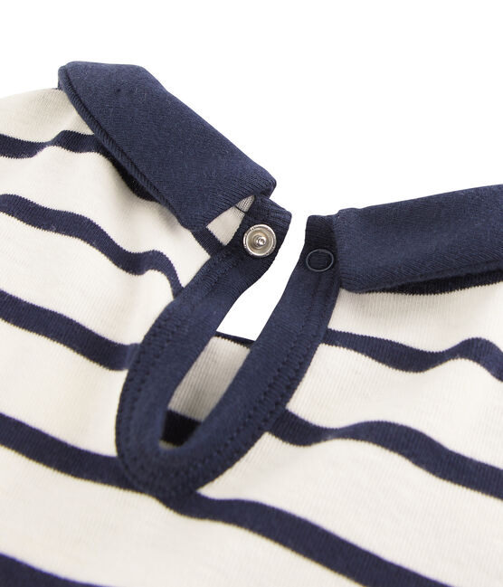 Kurzarm-T-Shirt für Mädchen beige COQUILLE/blau ABYSSE