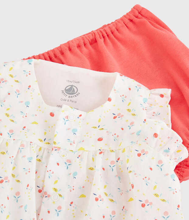 Zweiteiliges Baby-Set aus Bio-Baumwolle in Cotton Rich Qualit&auml;t mit Blumenmuster f&uuml;r M&auml;dchen weiss/vielfarbig