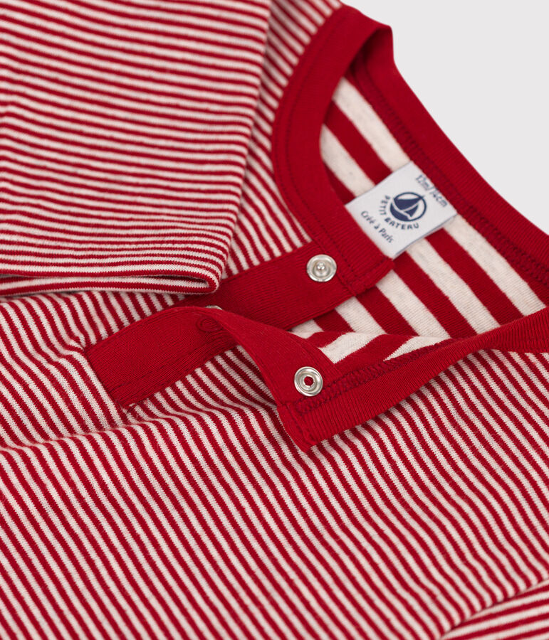 Lang&auml;rmeliges Baby-T-Shirt aus Doppeljersey mit Ringelstreifen rot/beige