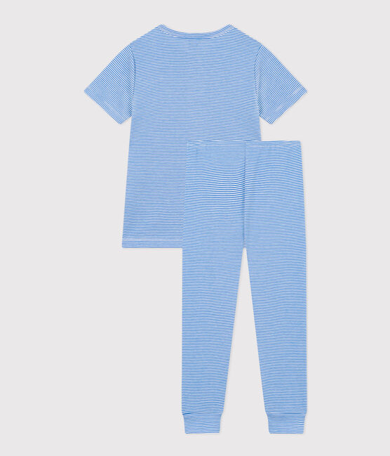 Kinderpyjama aus gestreifter Baumwolle DELPHINIUM/ MARSHMALLOW