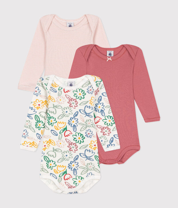 3er-Set lang&auml;rmelige Bodys aus Baumwolle mit Blumenmotiv f&uuml;r Babys vielfarbig