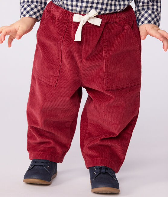 Baby-Hose aus einfarbigem Fein-Cord AMARANTE