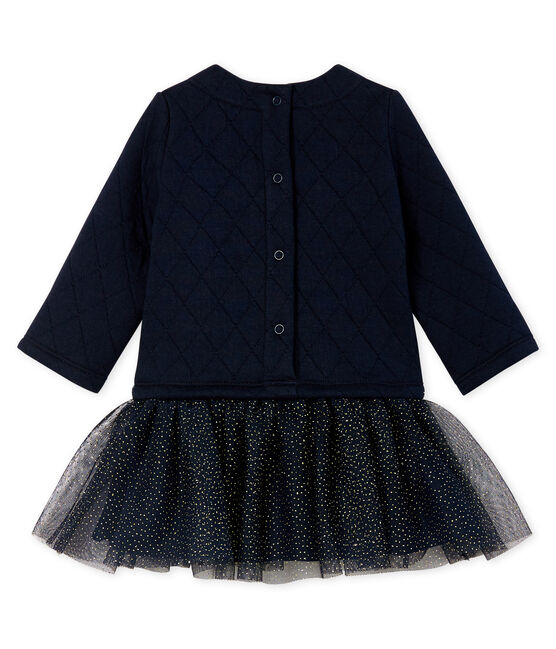 Langärmeliges Babykleid aus Materialmix für Mädchen blau SMOKING