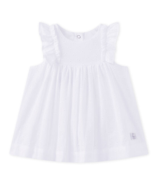 Besticktes Baby-Mädchen-Kleid weiss ECUME