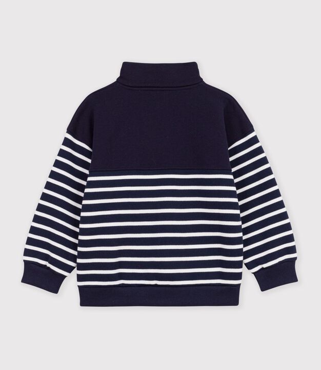 Kinder-Sweatshirt mit Rei&szlig;verschluss-Kragen aus gestreifter Baumwolle blau/weiss