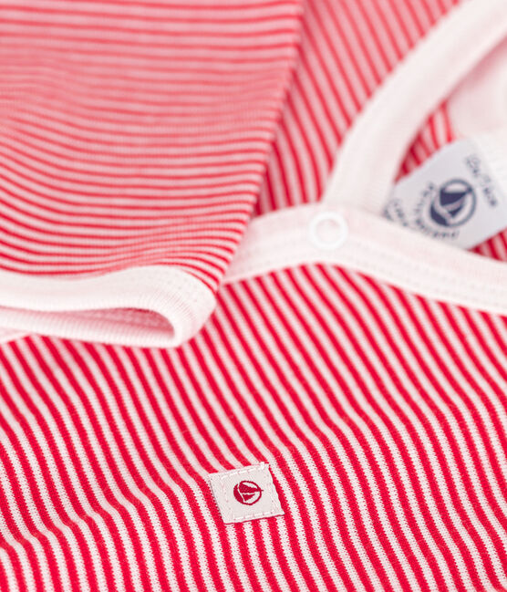 Langärmelige, fußfreie Baby-Pyjamas aus Baumwolle rot CORRIDA/weiss MARSHMALLOW