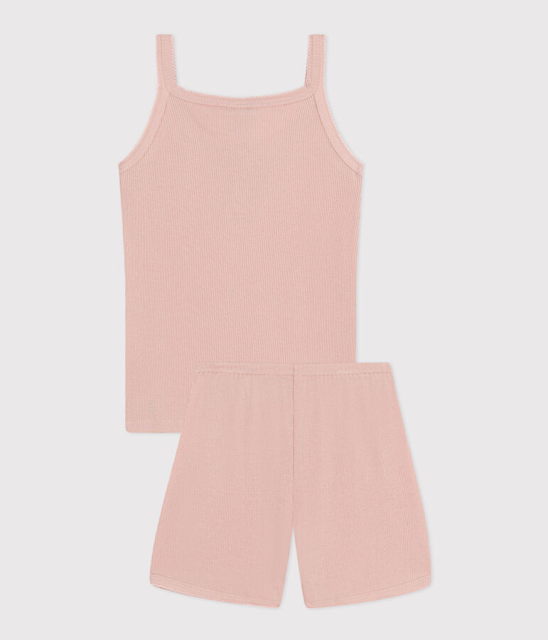 Kurzer Kinderpyjama mit unifarbenem Tanktop aus Baumwolle und Lyocell rosa