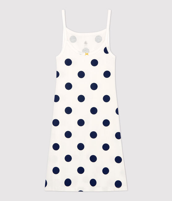 Trägerkleid aus Baumwolle mit Polka-Dot-Muster für Damen weiss MARSHMALLOW/blau MEDIEVAL