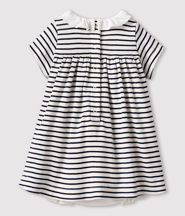Kurz&auml;rmeliges Bodykleid aus Rippstrick f&uuml;r Babys weiss/blau