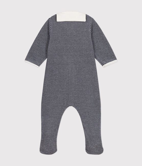 Baby-Strampler aus Samt mit Ringelstreifen blau SMOKING/weiss MARSHMALLOW
