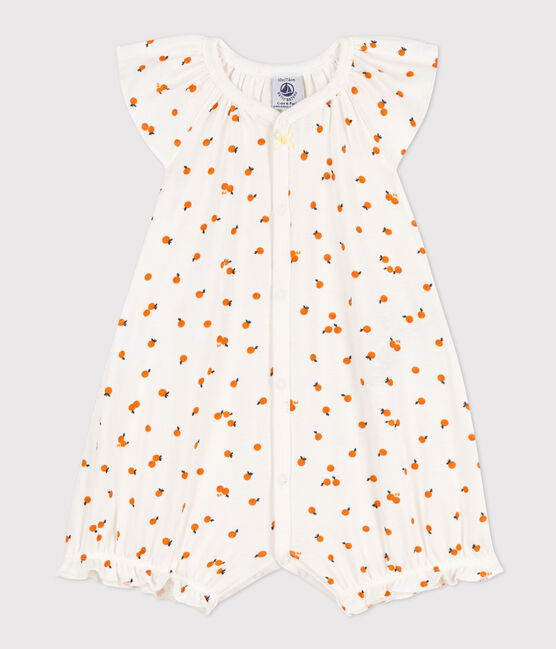 Baby-Kurzoverall aus Baumwolle mit Orangenmotiv weiss MARSHMALLOW/weiss MULTICO