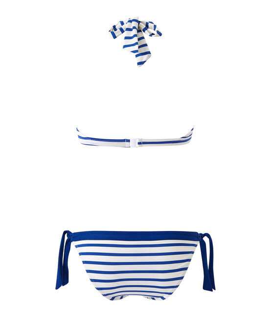 Gestreifter Damen-Bikini weiss MARSHMALLOW/blau PERSE