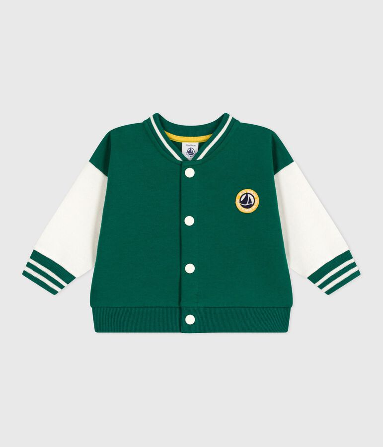 Baby College-Jacke aus zweifarbiger Baumwolle gr&uuml;n/naturfarben