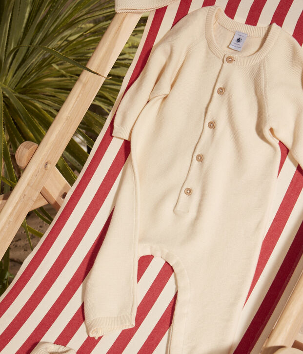 Langer Baby-Overall aus Strick naturfarben