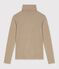 Damen-Rollkragenshirt aus einfarbiger Baumwolle beige
