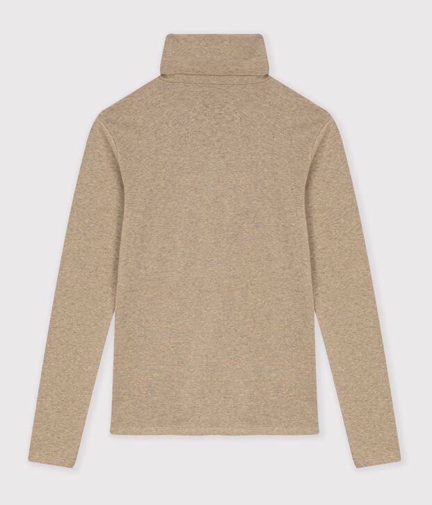 Damen-Rollkragenshirt aus einfarbiger Baumwolle beige