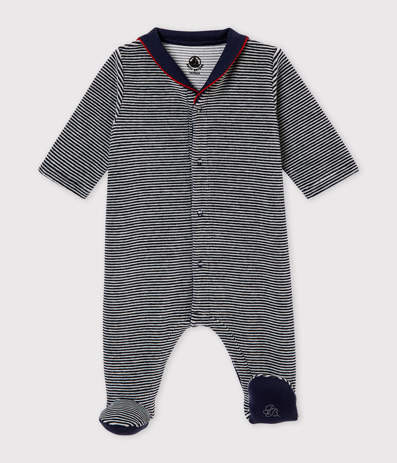 Baby Jungen Strampler mit Milleraies Ringelstreifen blau SMOKING/weiss MULTICO