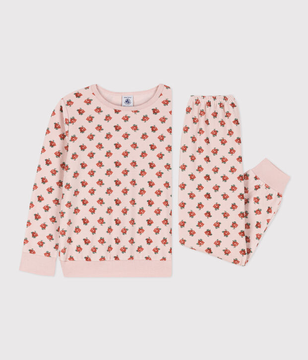 Kinderpyjama aus Nicki mit Blumenmotiv f&uuml;r M&auml;dchen rosa/vielfarbig