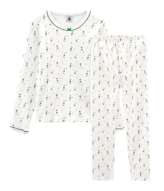 Rippstrick-Pyjama für kleine Mädchen weiss MARSHMALLOW/weiss MULTICO