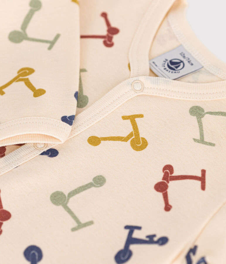 Baby-Strampler ohne F&uuml;&szlig;e aus Baumwolle naturfarben/blau