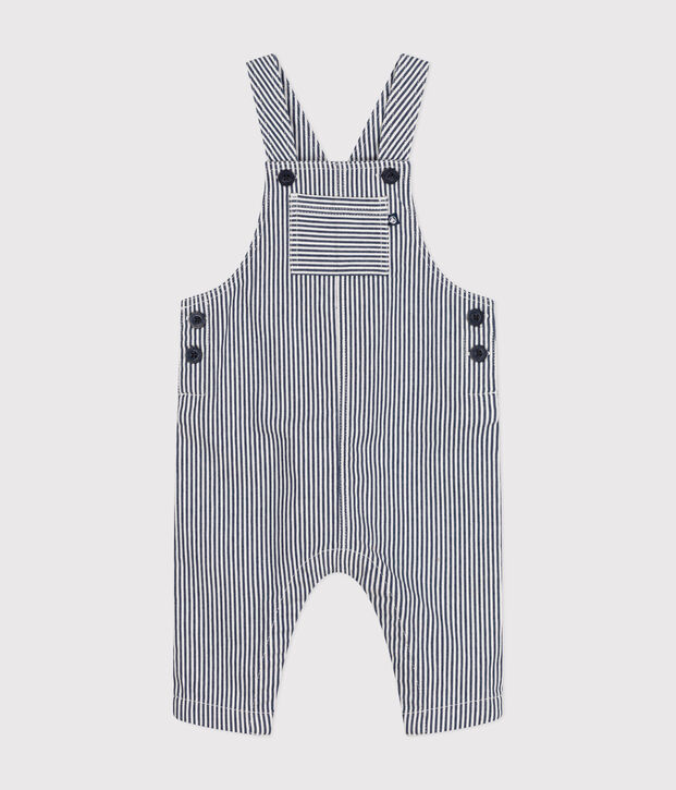 Lange Baby-Latzhause aus Leinenstoff blau/weiss