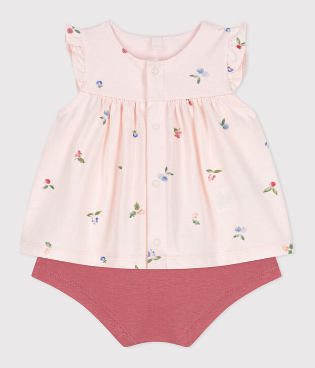2-teiliges Newborn-Set aus Baumwolle mit R&uuml;schenbluse rosa/vielfarbig