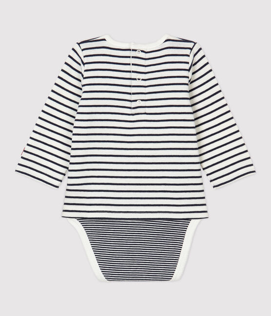 Baby-Body aus Bio-Baumwolle mit Marinestreifen weiss MARSHMALLOW/blau SMOKING