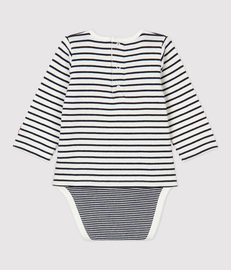 Baby-Body aus Bio-Baumwolle mit Marinestreifen weiss/blau