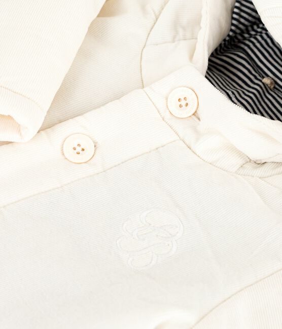 Wattierte Baby-Jacke aus besticktem Fein-Cord mit Ringelstreifen-Futter naturfarben MILK