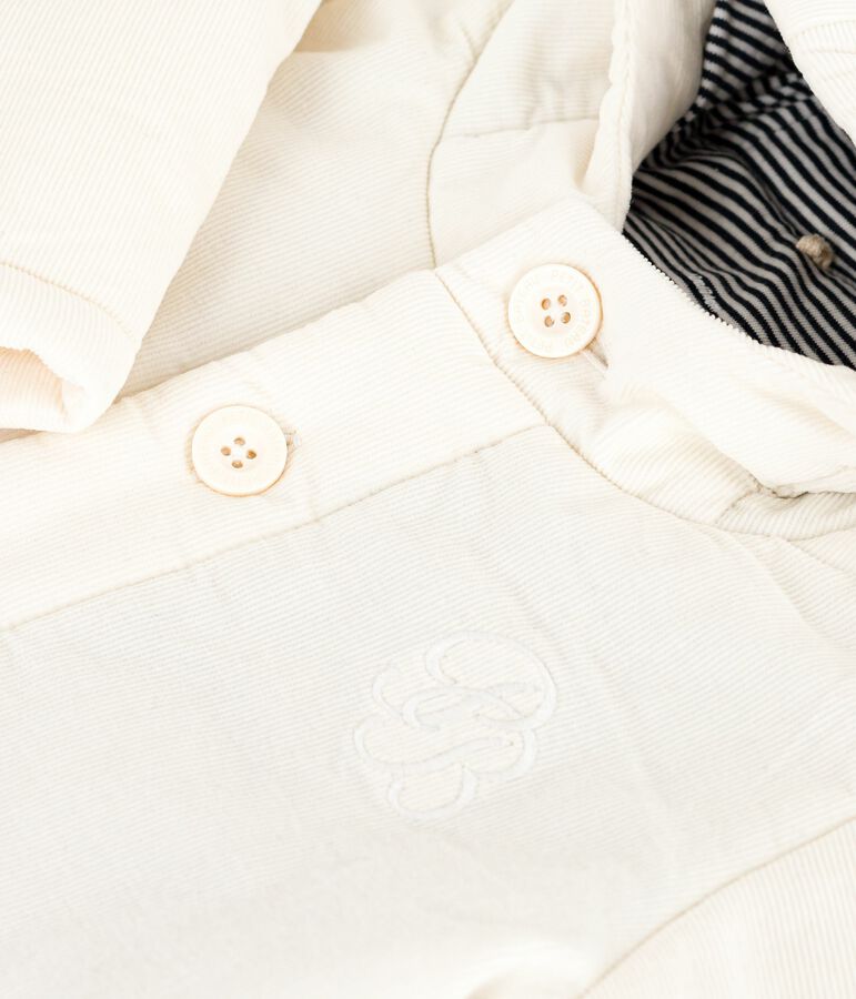 Wattierte Baby-Jacke aus besticktem Fein-Cord mit Ringelstreifen-Futter naturfarben