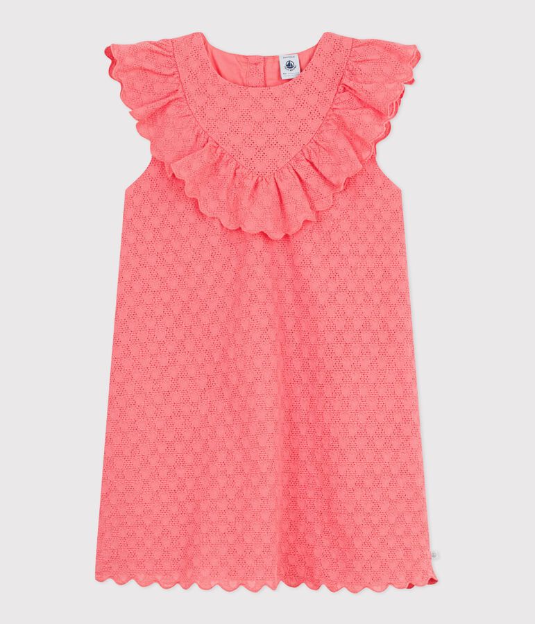 Kurz&auml;rmeliges Kinder-Kleid aus Baumwolle mit Herzmotiv rosa